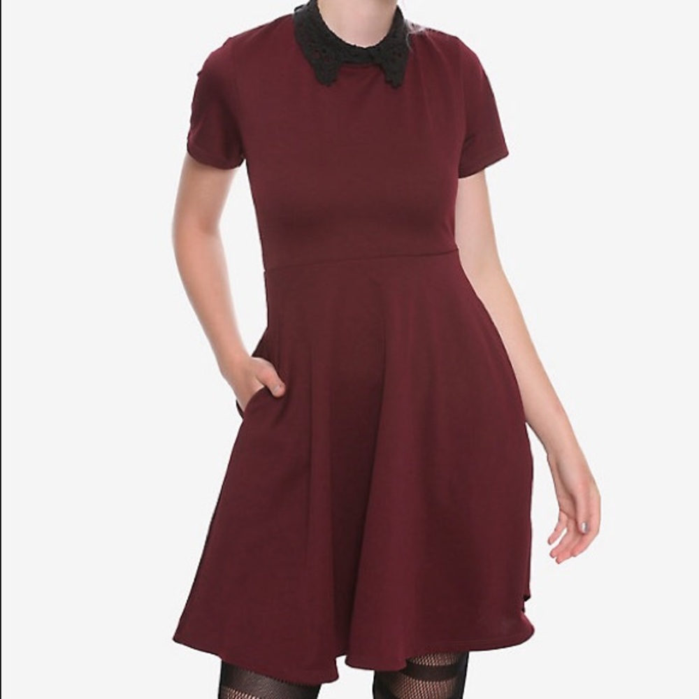 Burgundy and black lace collared dress